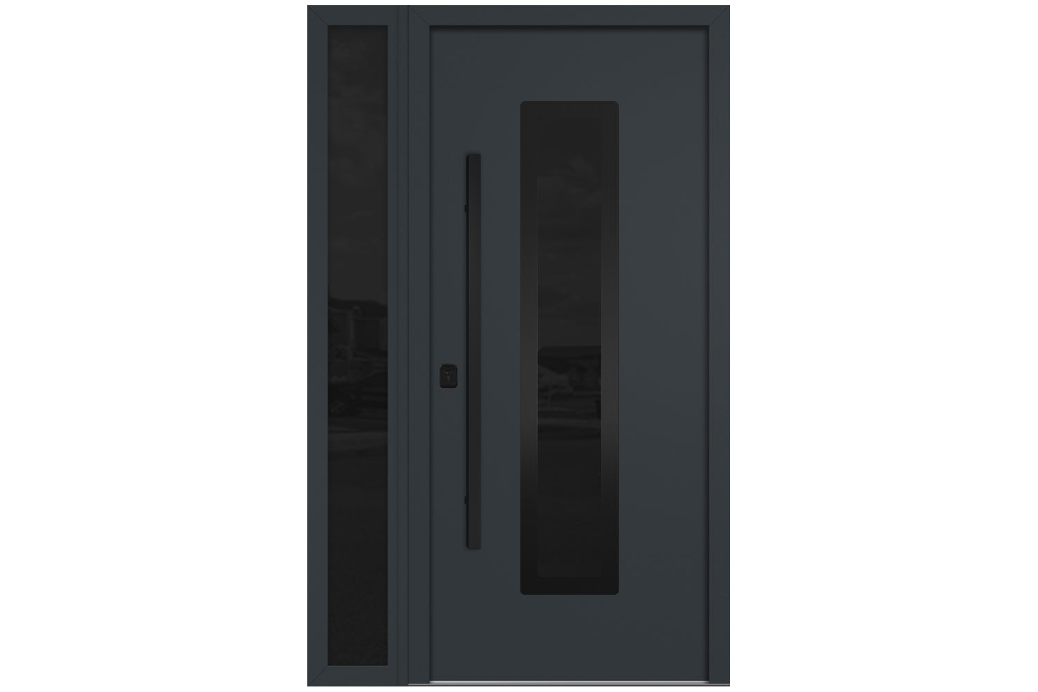 Nova Inox S1 Gray Modern Exterior Door with Black Stainless Steel - with Left Sidelight