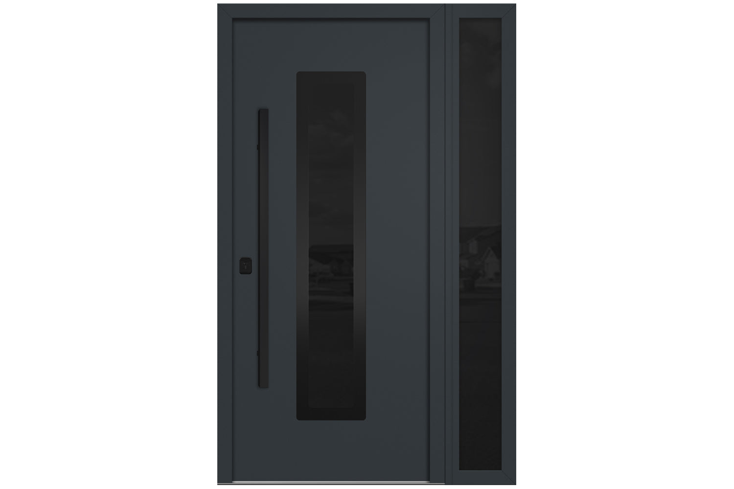 Nova Inox S1 Gray Modern Exterior Door with Black Stainless Steel - with Right Sidelight