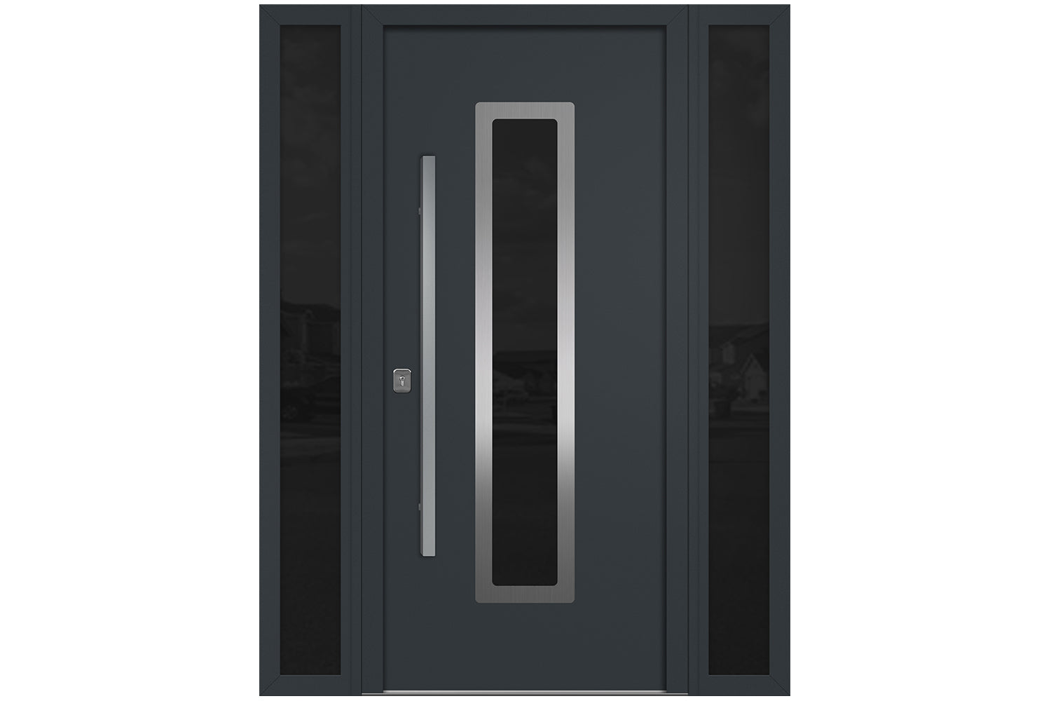 Nova Inox S1 Gray Modern Exterior Door w Double Sidelight Right-in