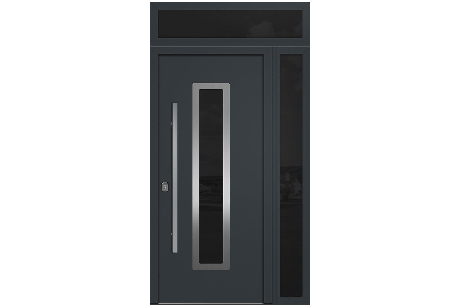 Nova Inox S1 Gray Modern Exterior Door w Right Sidelight & Transom Right-in