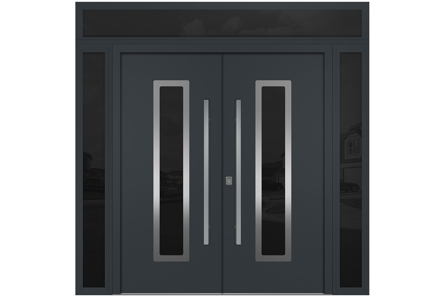 Nova Inox S1 Gray Modern Exterior Double Door w Double Sidelight & Transom Right Door Active