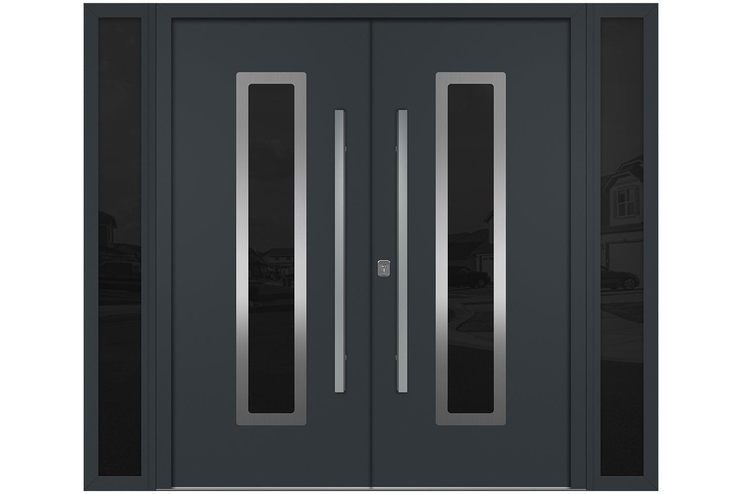 Nova Inox S1 Gray Modern Exterior Double Door w Double Sidelight Right Door Active
