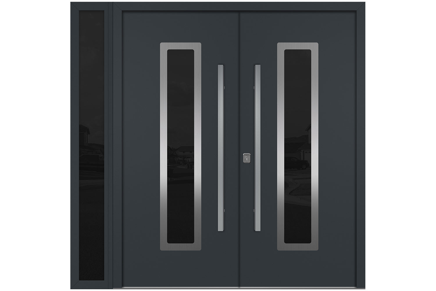Nova Inox S1 Gray Modern Exterior Double Door w Left Sidelight Right Door Active
