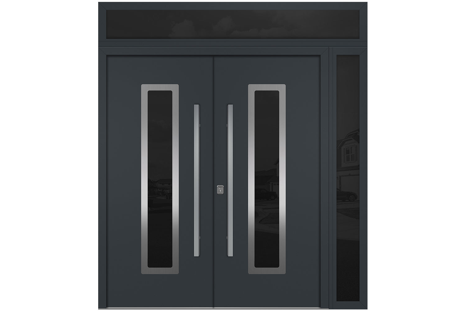 Nova Inox S1 Gray Modern Exterior Double Door w Right Sidelight & Transom Right Door Active