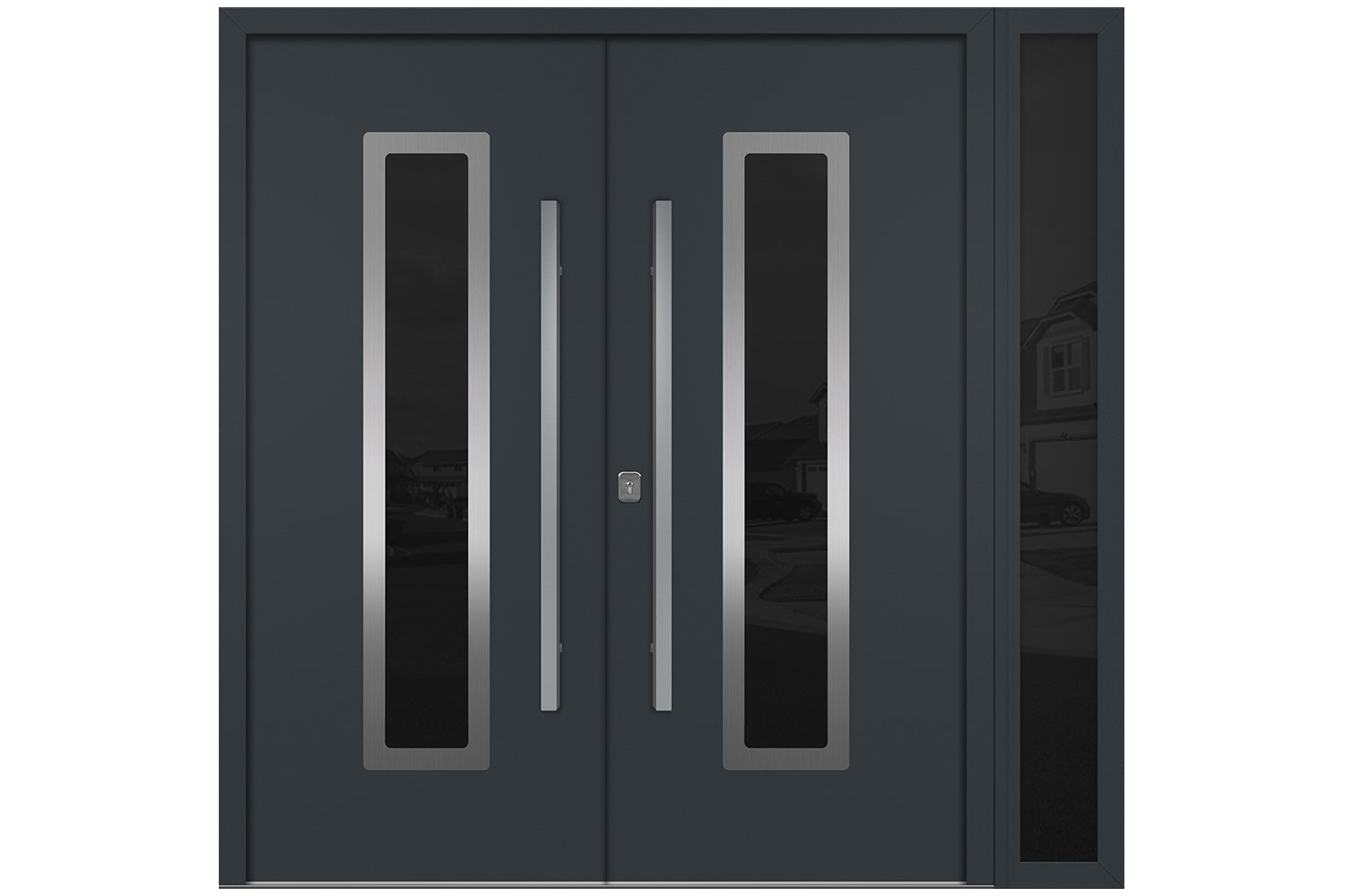 Nova Inox S1 Gray Modern Exterior Double Door w Left Sidelight Right Door Active