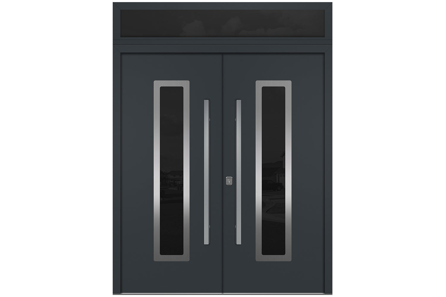 Nova Inox S1 Gray Modern Exterior Double Door w Transom Right Door Active