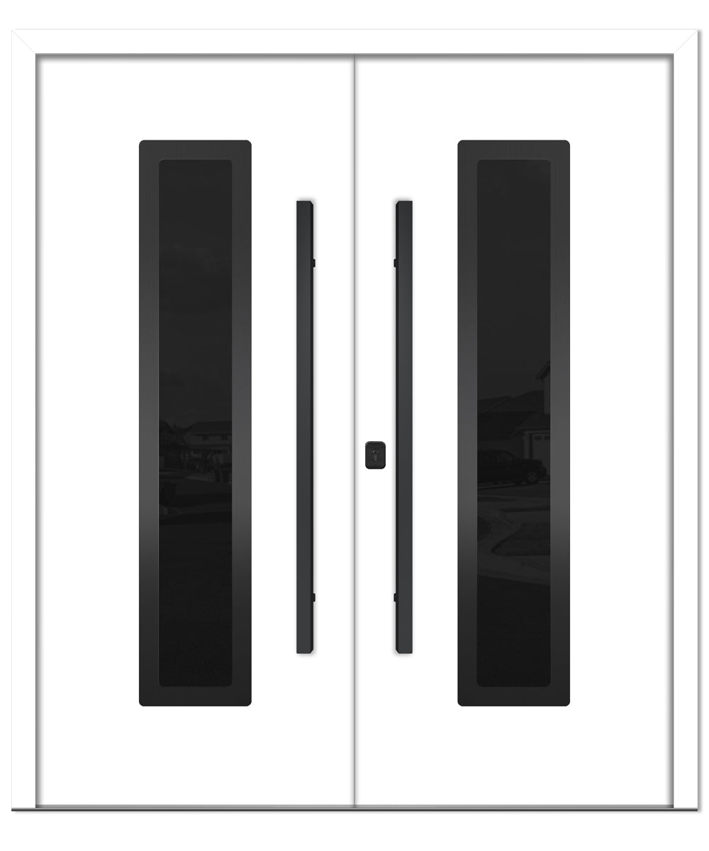 Nova Inox S1 White Modern Exterior Double Door with Black Stainless Steel