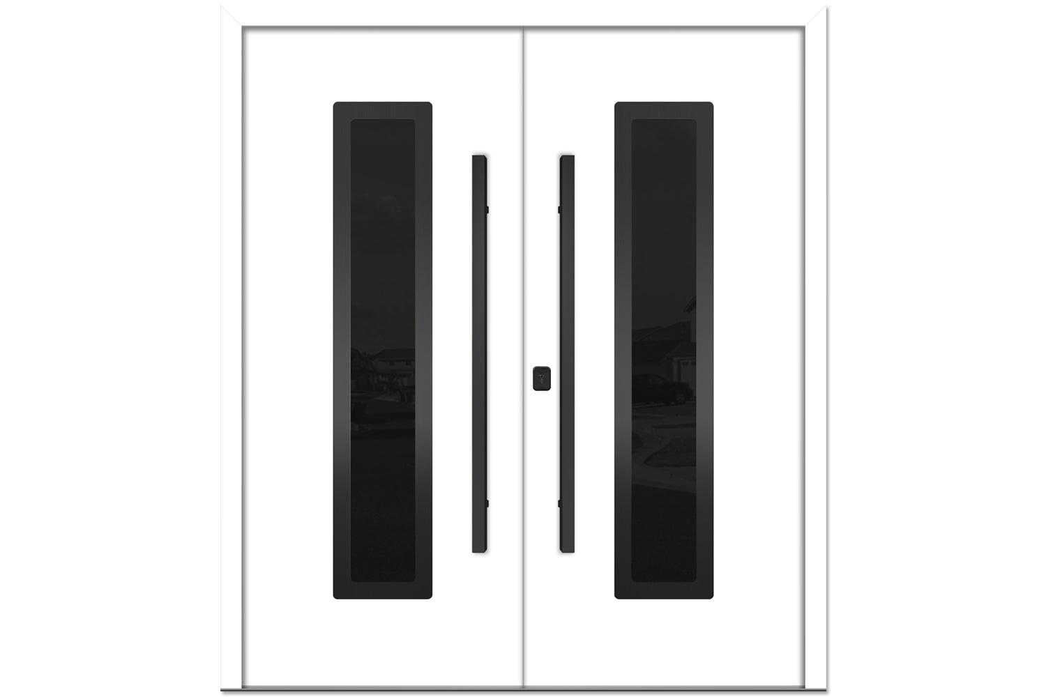Nova Inox S1 White Modern Exterior Double Door with Black Stainless Steel