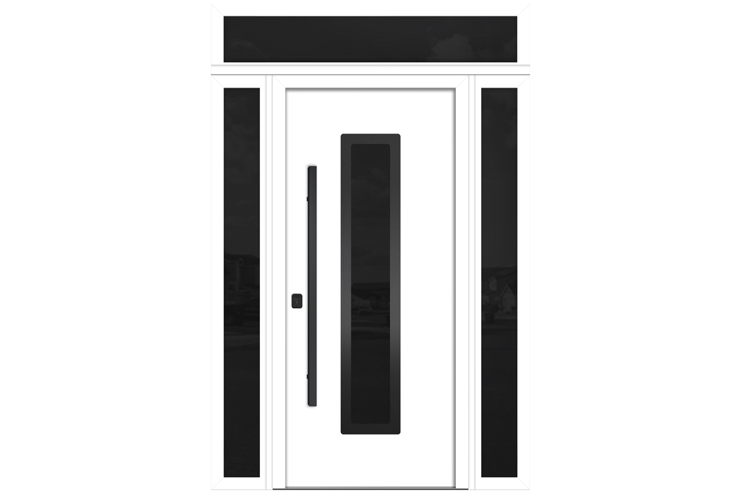 Nova Inox S1 White Modern Exterior Door with Black Stainless Steel - with Double Sidelight & Transom
