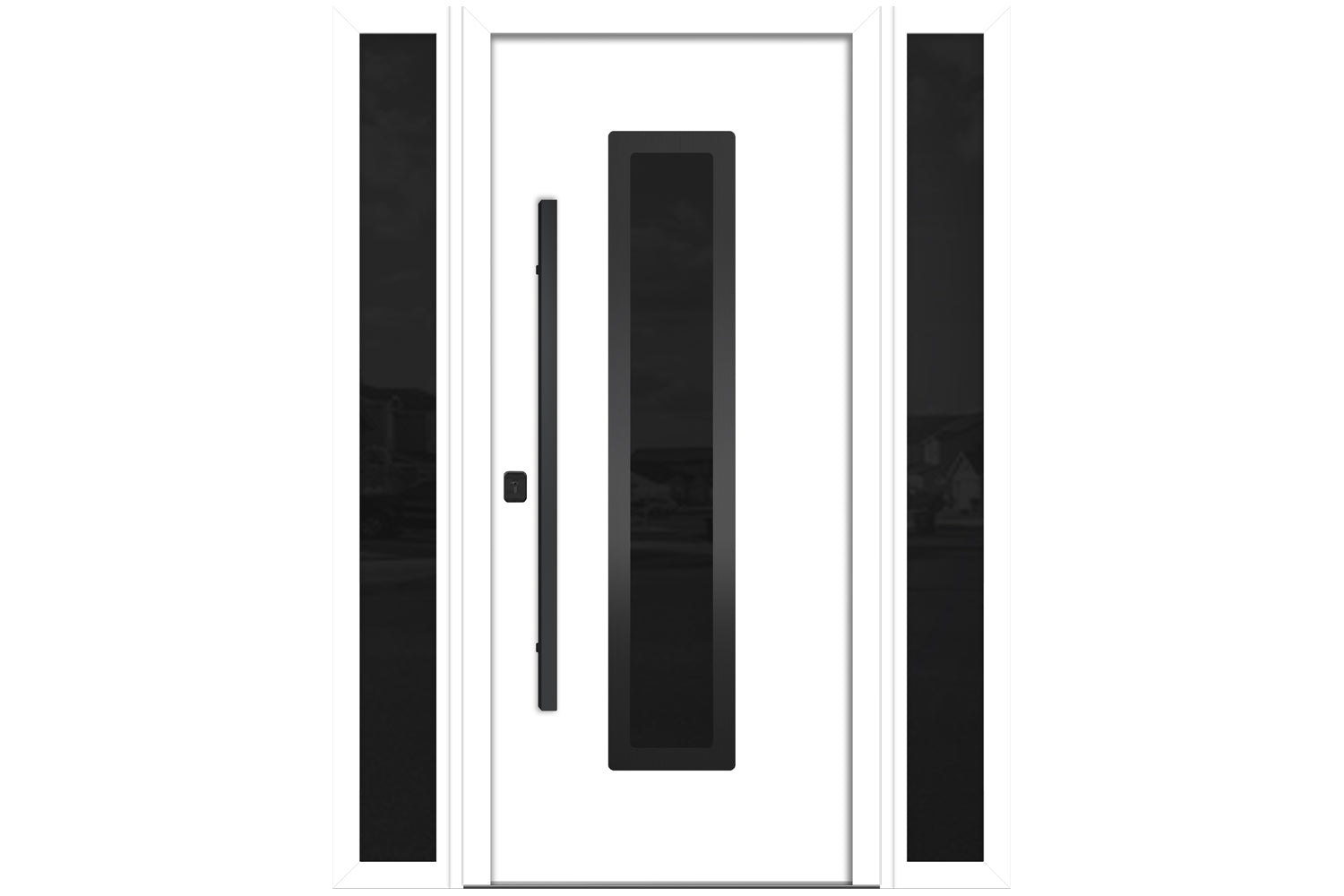 Nova Inox S1 White Modern Exterior Door with Black Stainless Steel - with Double Sidelight