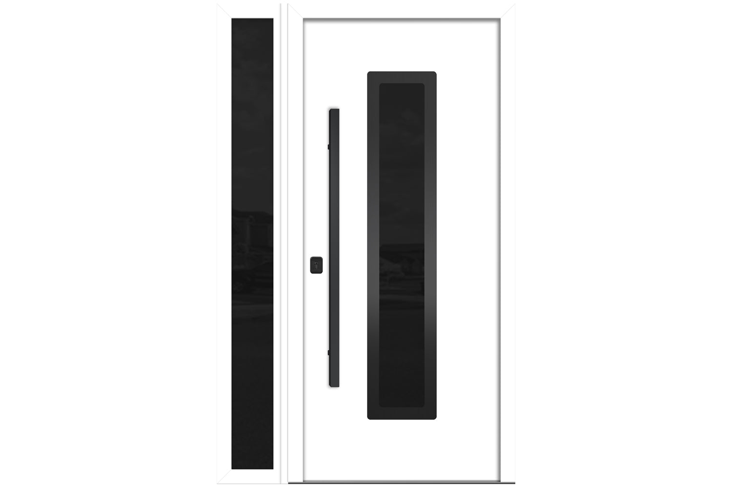 Nova Inox S1 White Modern Exterior Door with Black Stainless Steel - with Left Sidelight