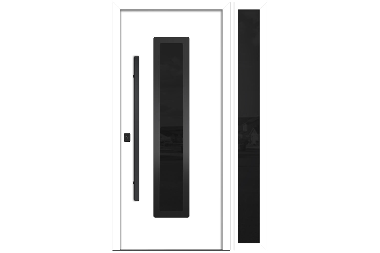 Nova Inox S1 White Modern Exterior Door with Black Stainless Steel - with Right Sidelight