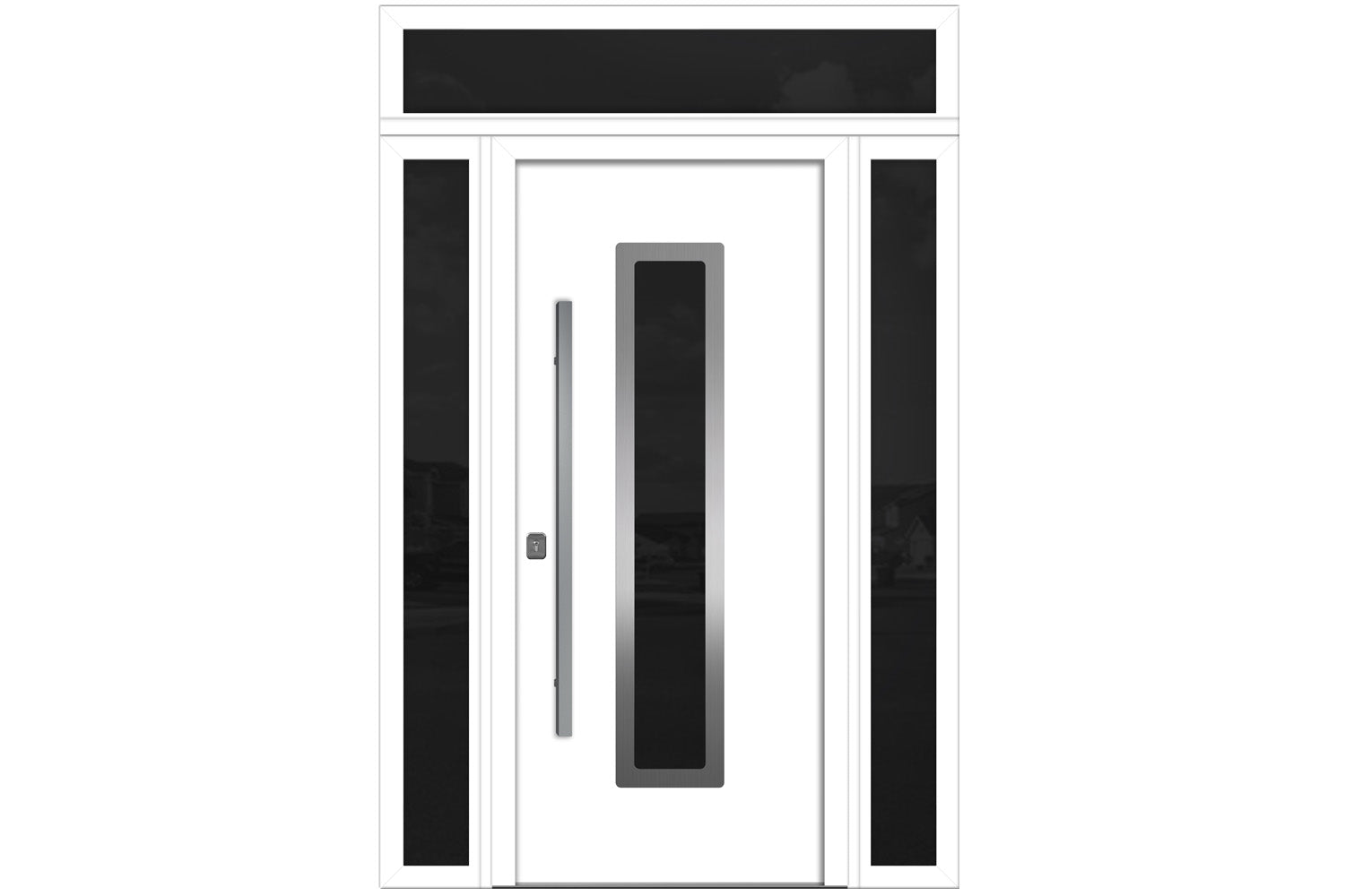 Nova Inox S1 White Modern Exterior Door w Double Sidelight & Transom Right-in
