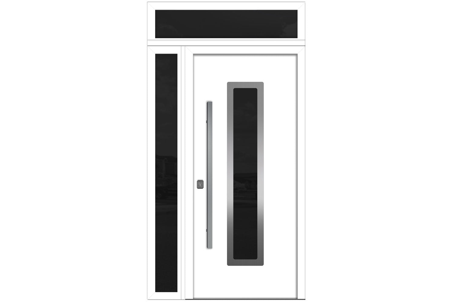 Nova Inox S1 White Modern Exterior Door w Left Sidelight & Transom Right-in