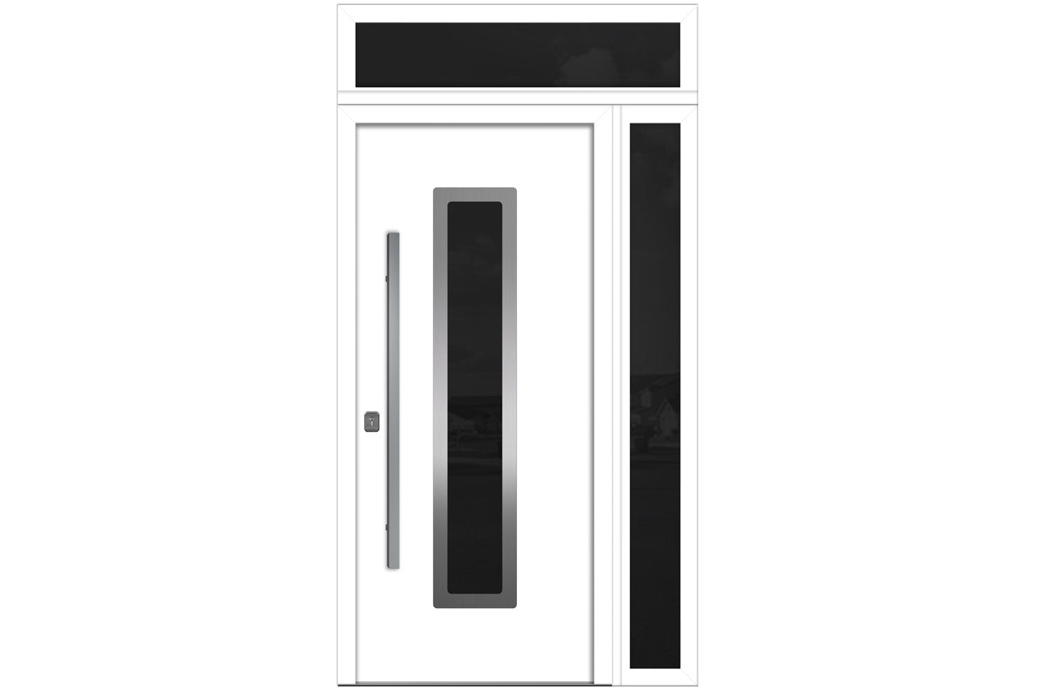 Nova Inox S1 White Modern Exterior Door w Right Sidelight & Transom Right-in