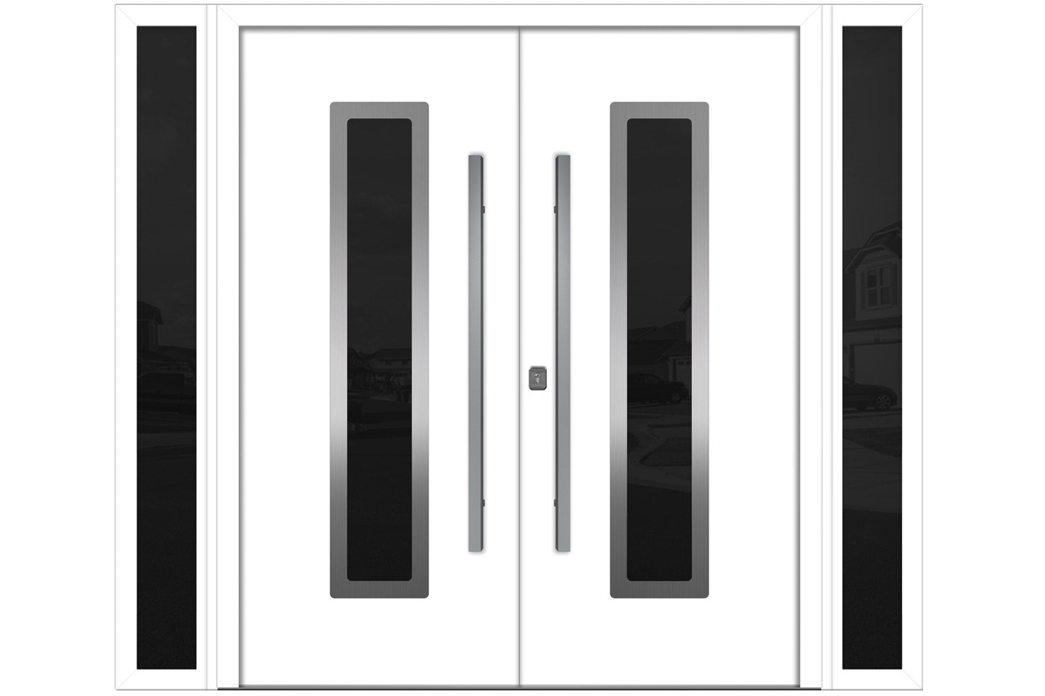 Nova Inox S1 White Modern Exterior Double Door w Double Sidelight Right Door Active