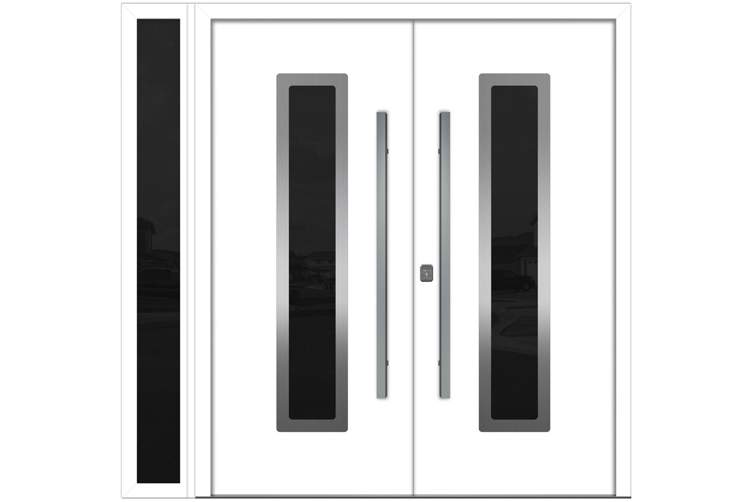 Nova Inox S1 White Modern Exterior Double Door w Left Sidelight Right Door Active