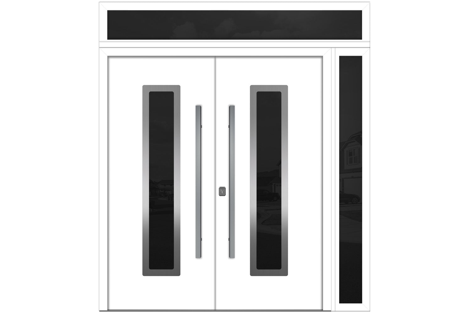 Nova Inox S1 White Modern Exterior Double Door w Right Sidelight & Transom Right Door Active