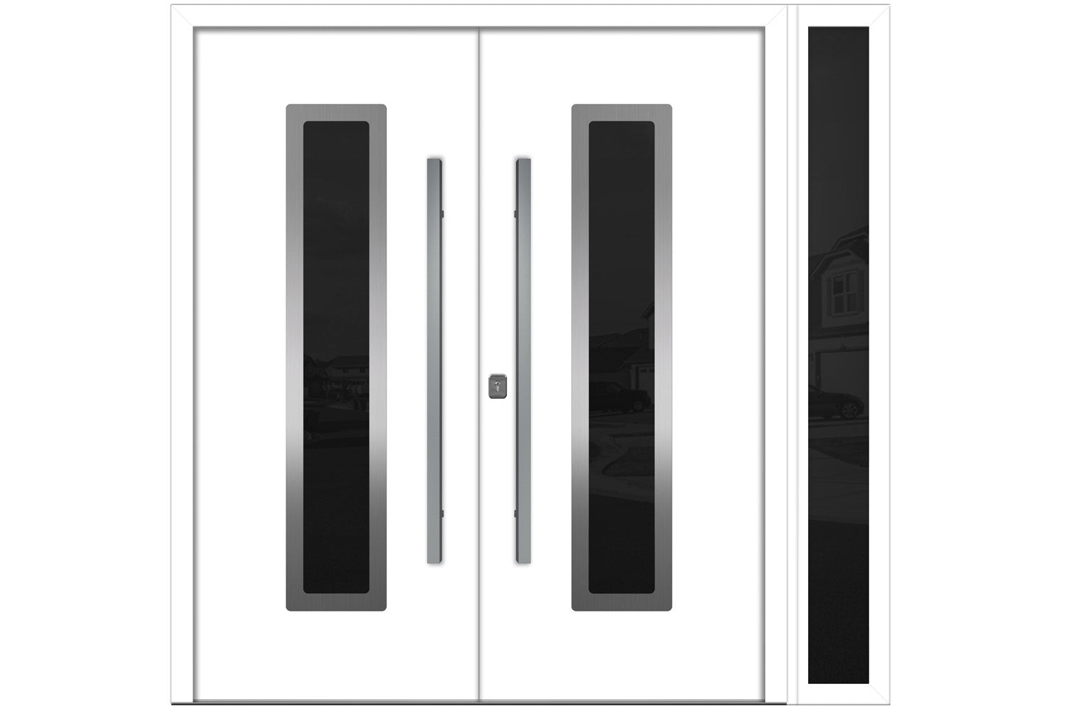 Nova Inox S1 White Modern Exterior Double Door w Right Sidelight Right Door Active
