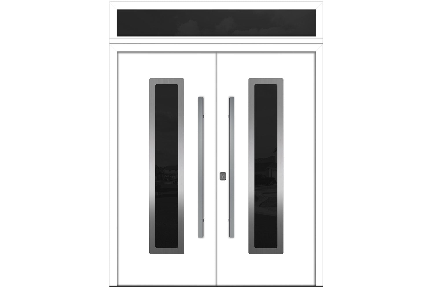 Nova Inox S1 White Modern Exterior Double Door w Transom Right Door Active