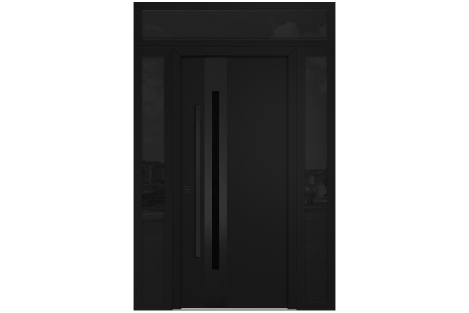 Nova Inox S2 Black Modern Exterior Door with Black Stainless Steel - with Double Sidelight & Transom