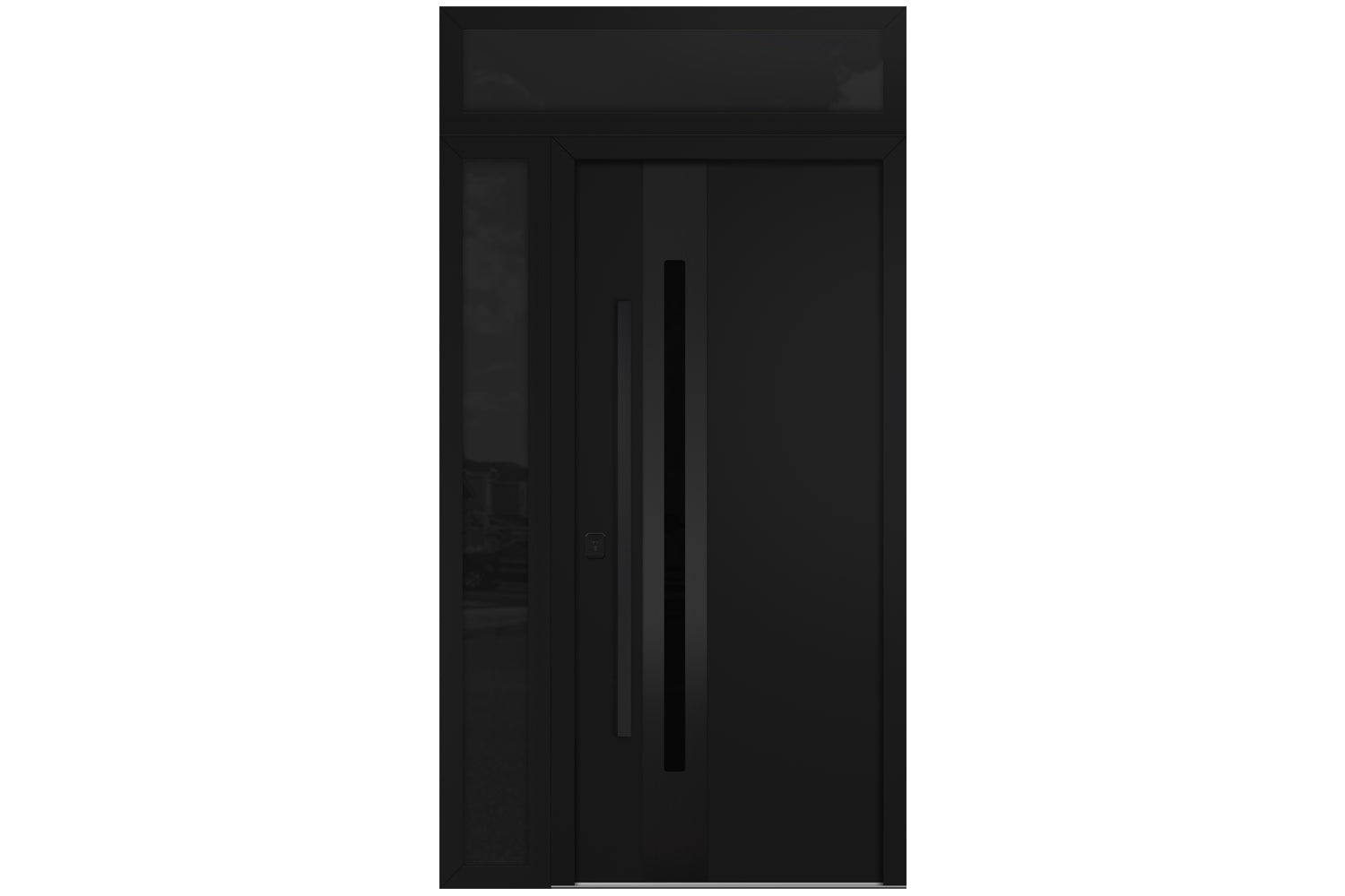 Nova Inox S2 Black Modern Exterior Door with Black Stainless Steel - with Left Sidelight & Transom