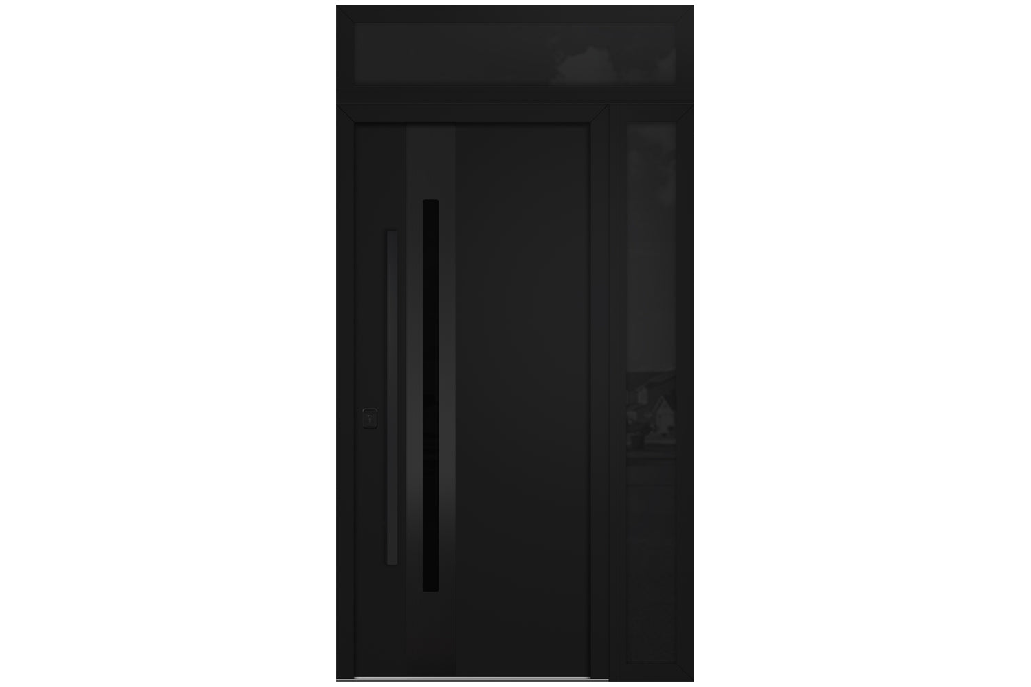 Nova Inox S2 Black Modern Exterior Door with Black Stainless Steel - with Right Sidelight & Transom