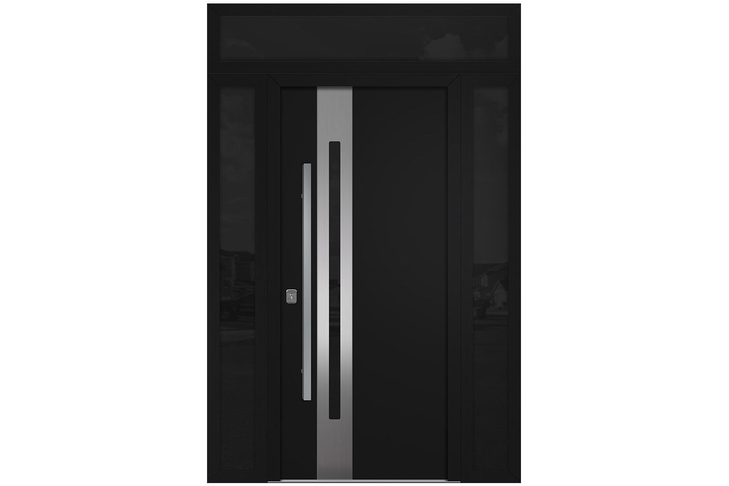Nova Inox S2 Black Modern Exterior Door w Double Sidelight & Transom Right-in