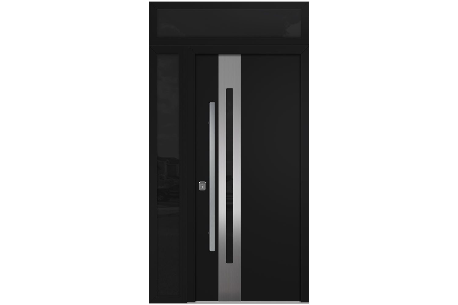 Nova Inox S2 Black Modern Exterior Door w Left Sidelight & Transom Right-in