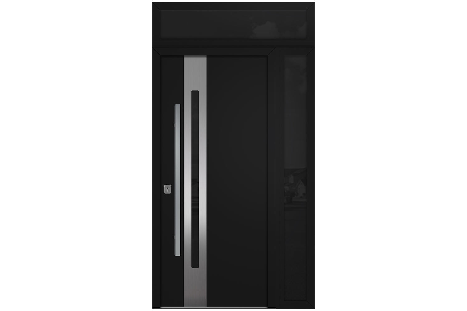 Nova Inox S2 Black Modern Exterior Door w Right Sidelight & Transom Right-in
