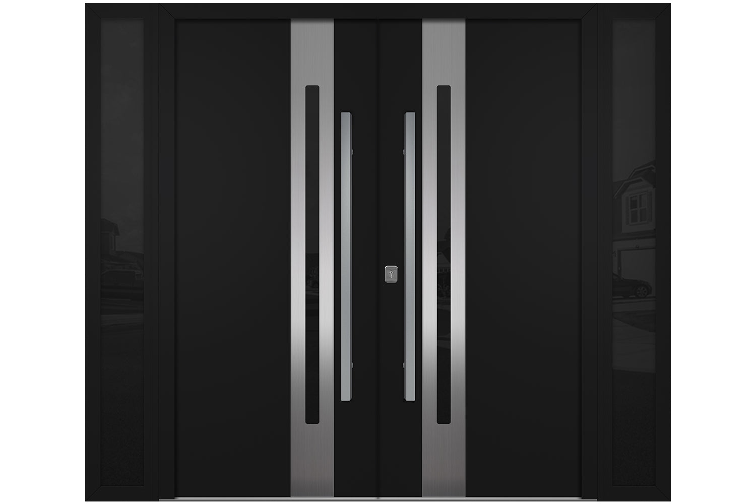 Nova Inox S2 Black Modern Exterior Double Door w Double Sidelight Right Door Active