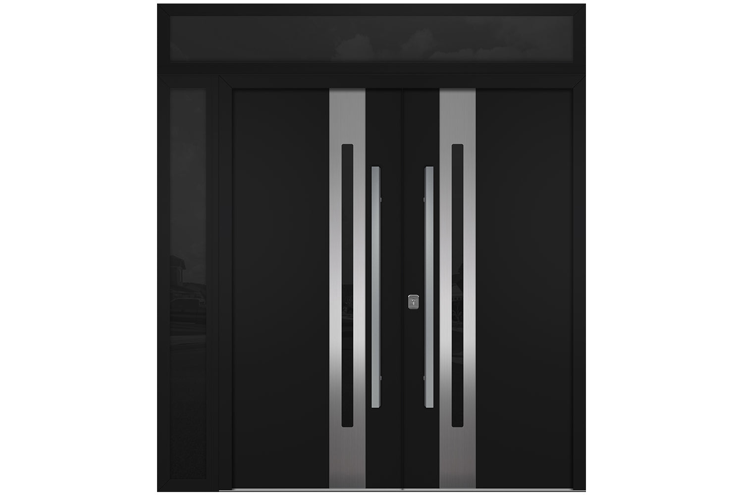 Nova Inox S2 Black Modern Exterior Double Door w Left Sidelight & Transom Right Door Active