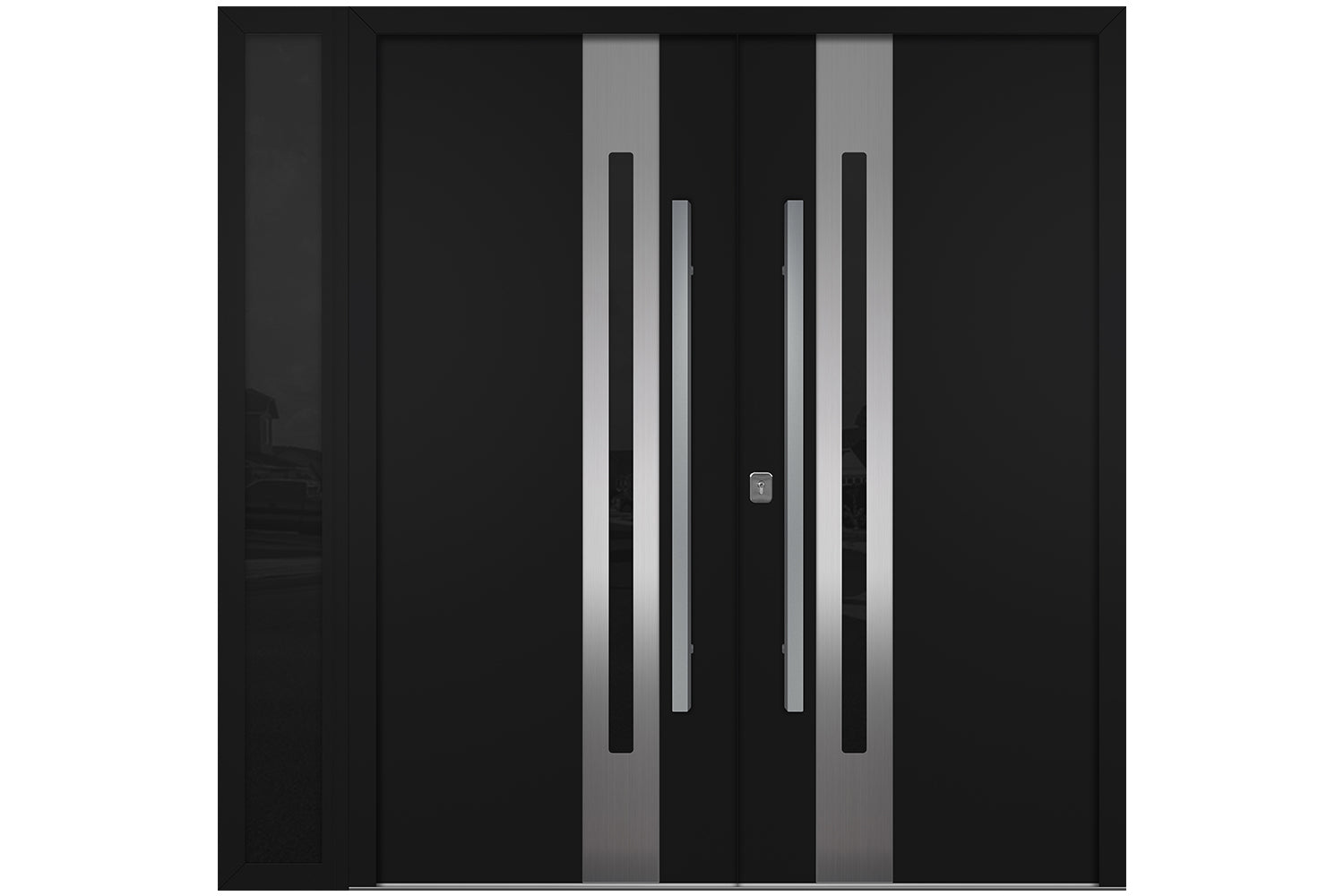 Nova Inox S2 Black Modern Exterior Double Door w Left Sidelight Right Door Active
