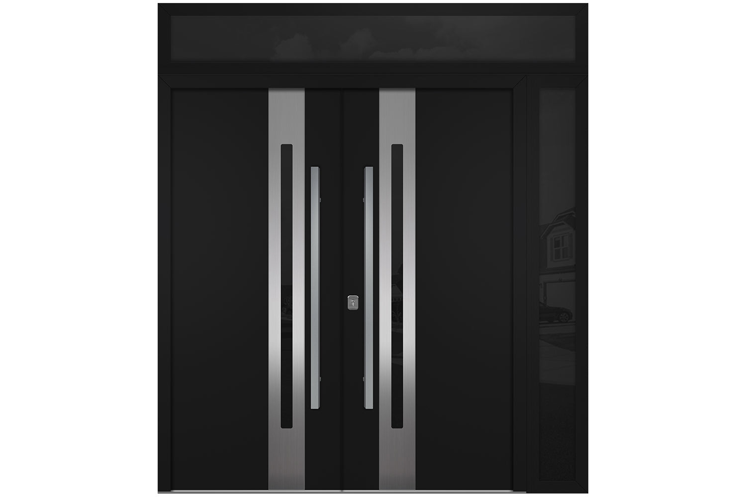 Nova Inox S2 Black Modern Exterior Double Door w Right Sidelight & Transom Right Door Active