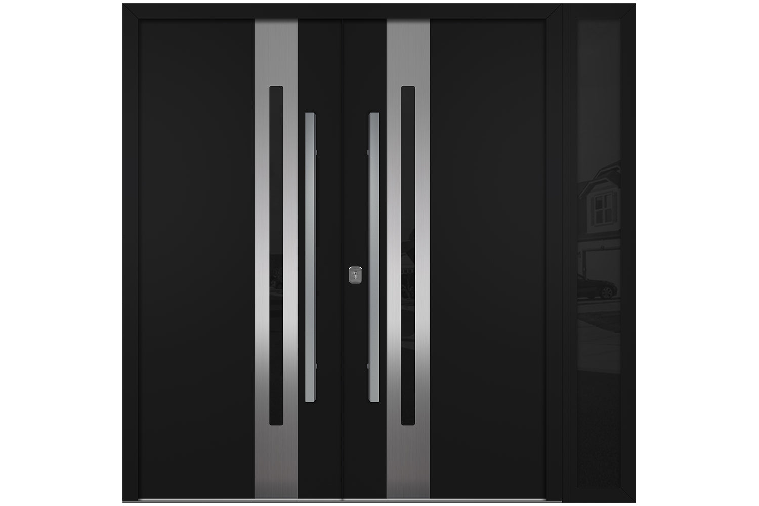 Nova Inox S2 Black Modern Exterior Double Door w Right Sidelight Right Door Active