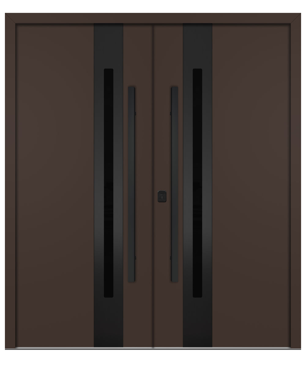 Nova Inox S2 Brown Modern Exterior Double Door with Black Stainless Steel