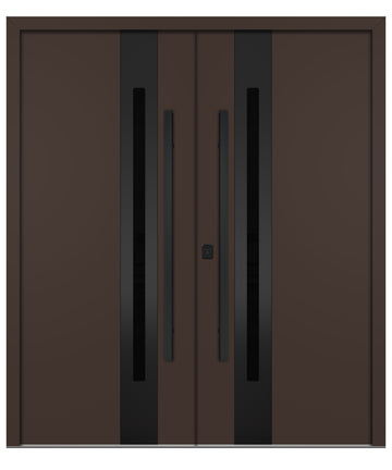 Nova Inox S2 Brown Modern Exterior Double Door with Black Stainless Steel