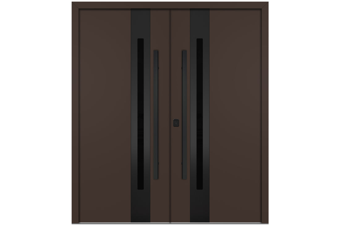Nova Inox S2 Brown Modern Exterior Double Door with Black Stainless Steel