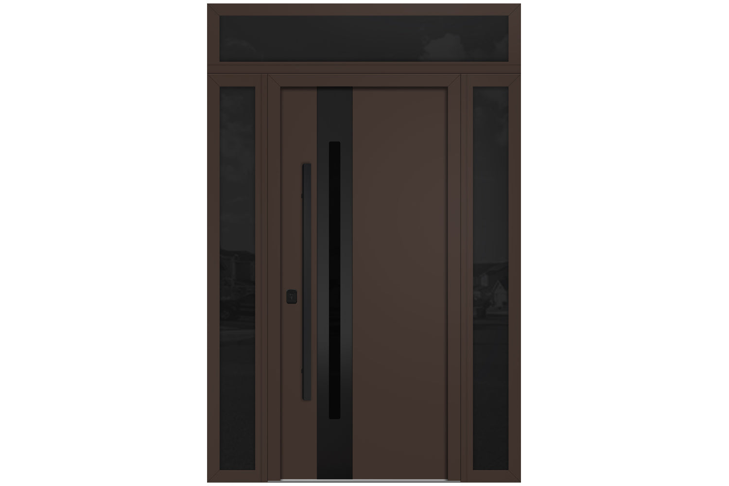 Nova Inox S2 Brown Modern Exterior Door with Black Stainless Steel - with Double Sidelight & Transom