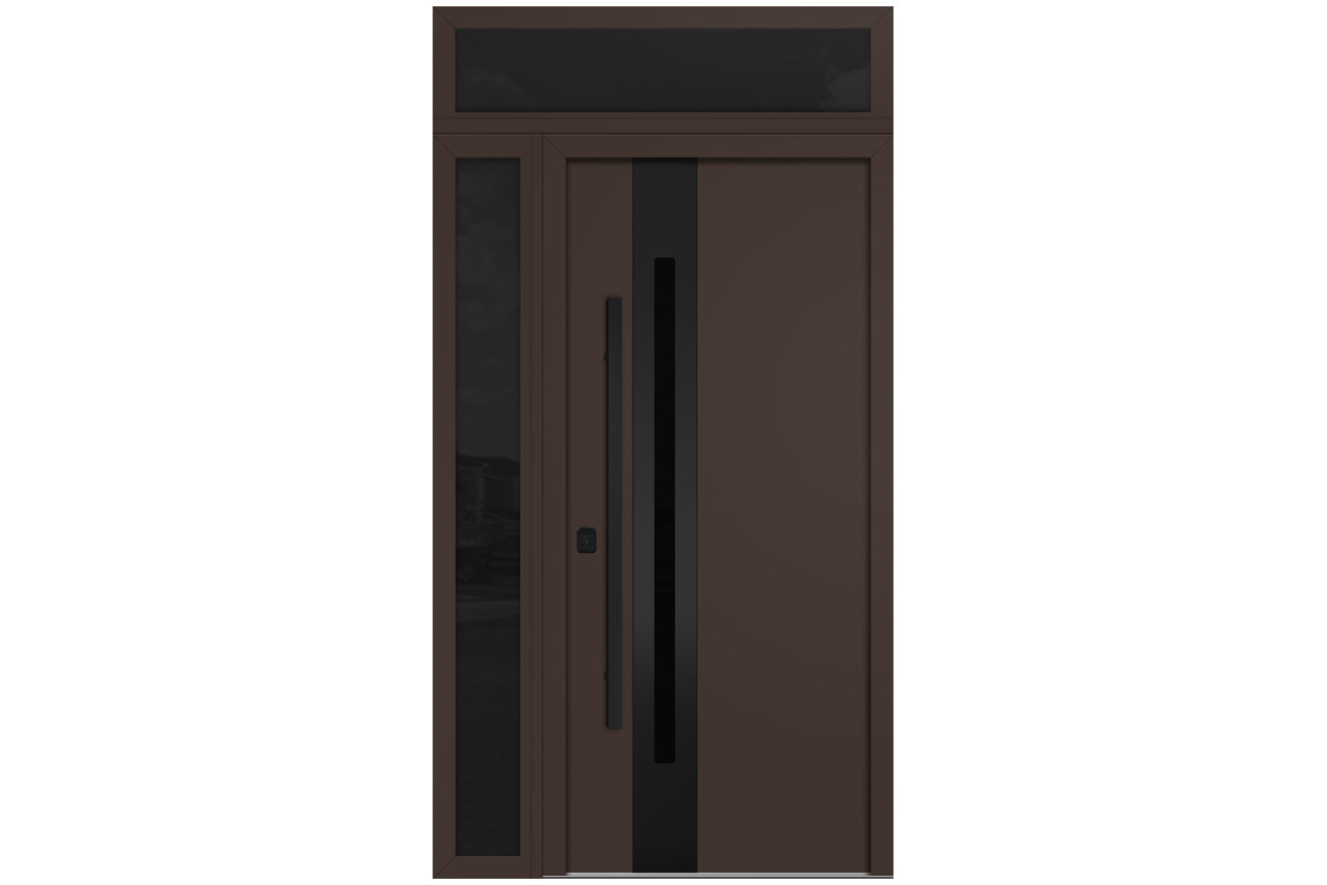 Nova Inox S2 Brown Modern Exterior Door with Black Stainless Steel - with Left Sidelight & Transom