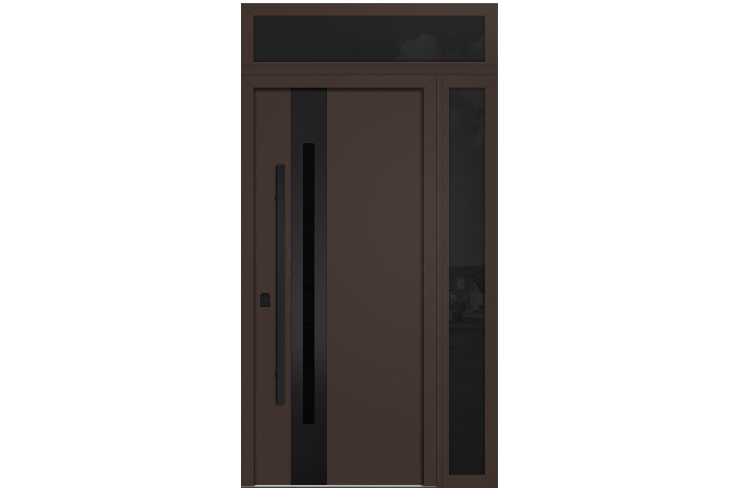 Nova Inox S2 Brown Modern Exterior Door with Black Stainless Steel - with Left Sidelight & Transom
