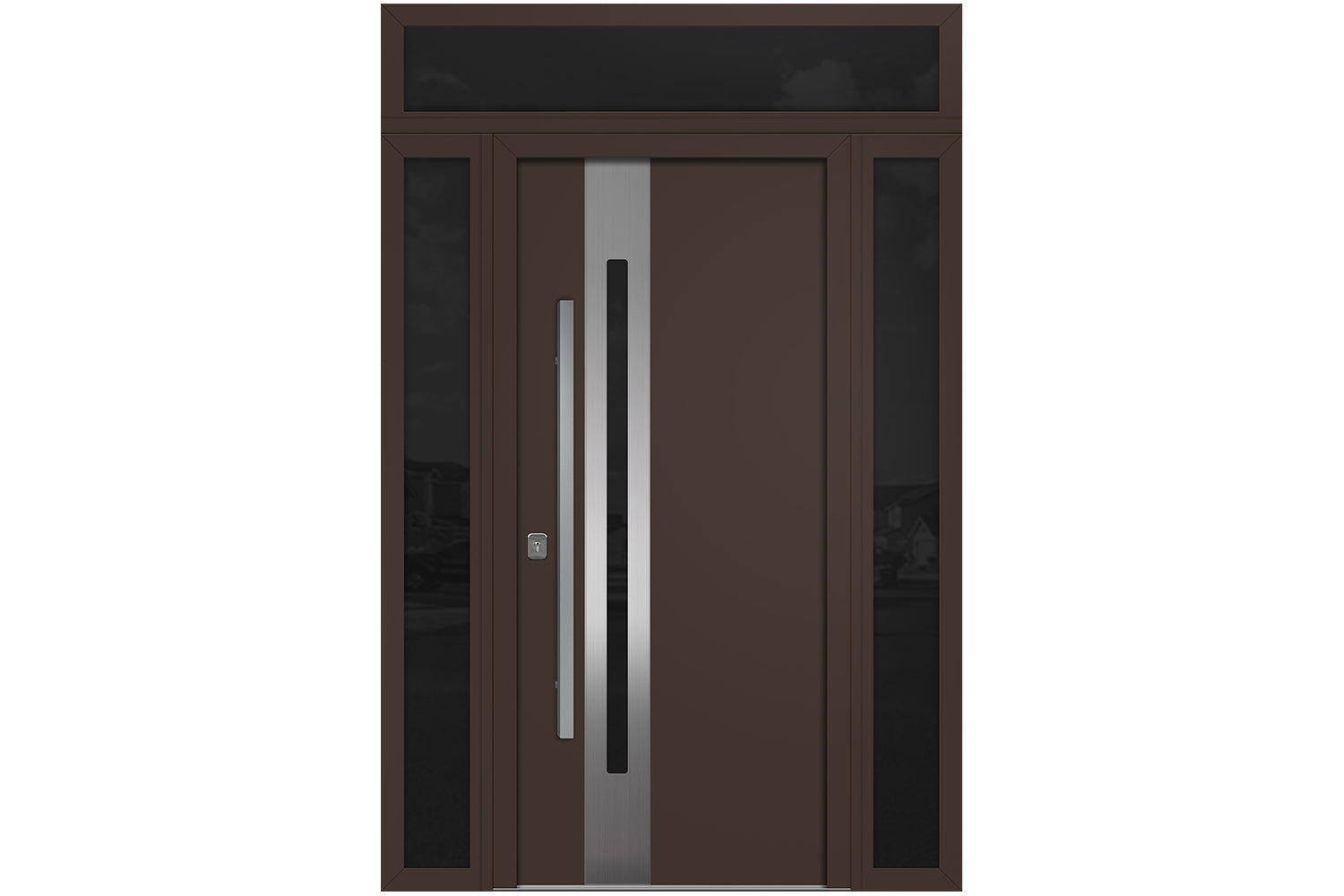 Nova Inox S2 Brown Modern Exterior Door w Double Sidelight & Transom Right-in