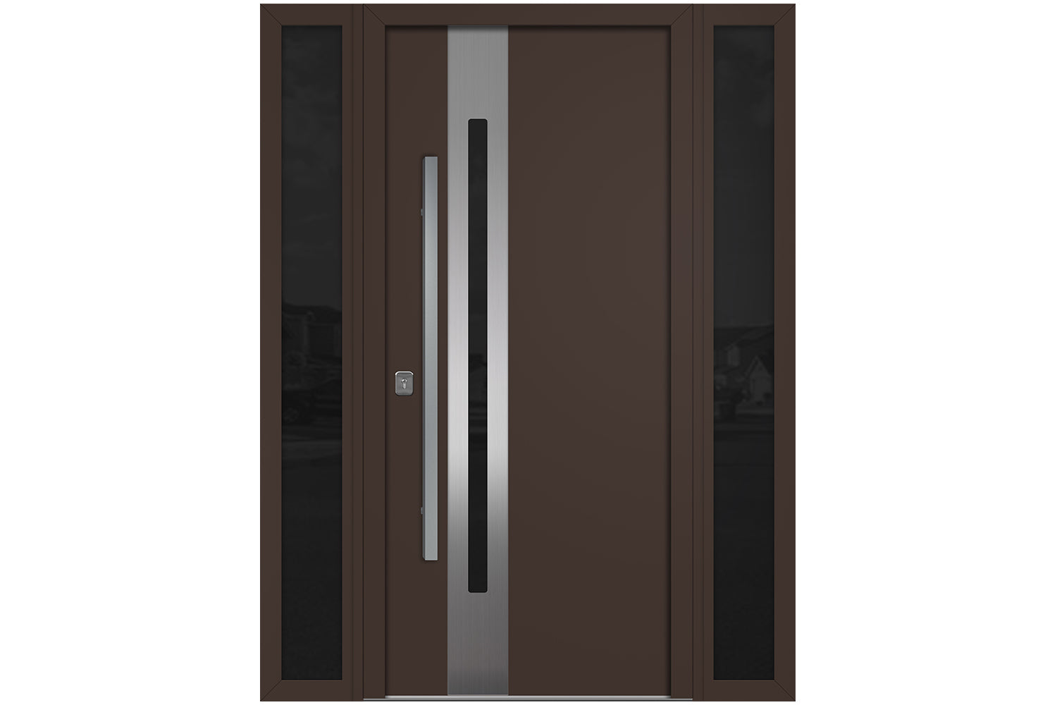 Nova Inox S2 Brown Modern Exterior Door w Double Sidelight Right-in