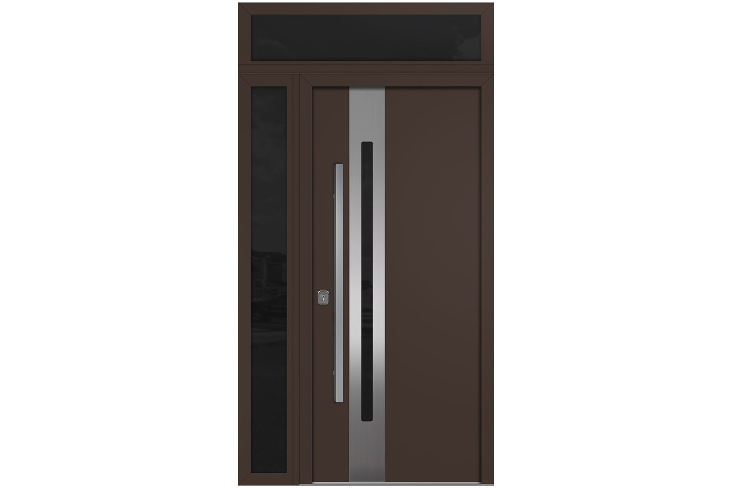 Nova Inox S2 Brown Modern Exterior Door w Left Sidelight & Transom Right-in