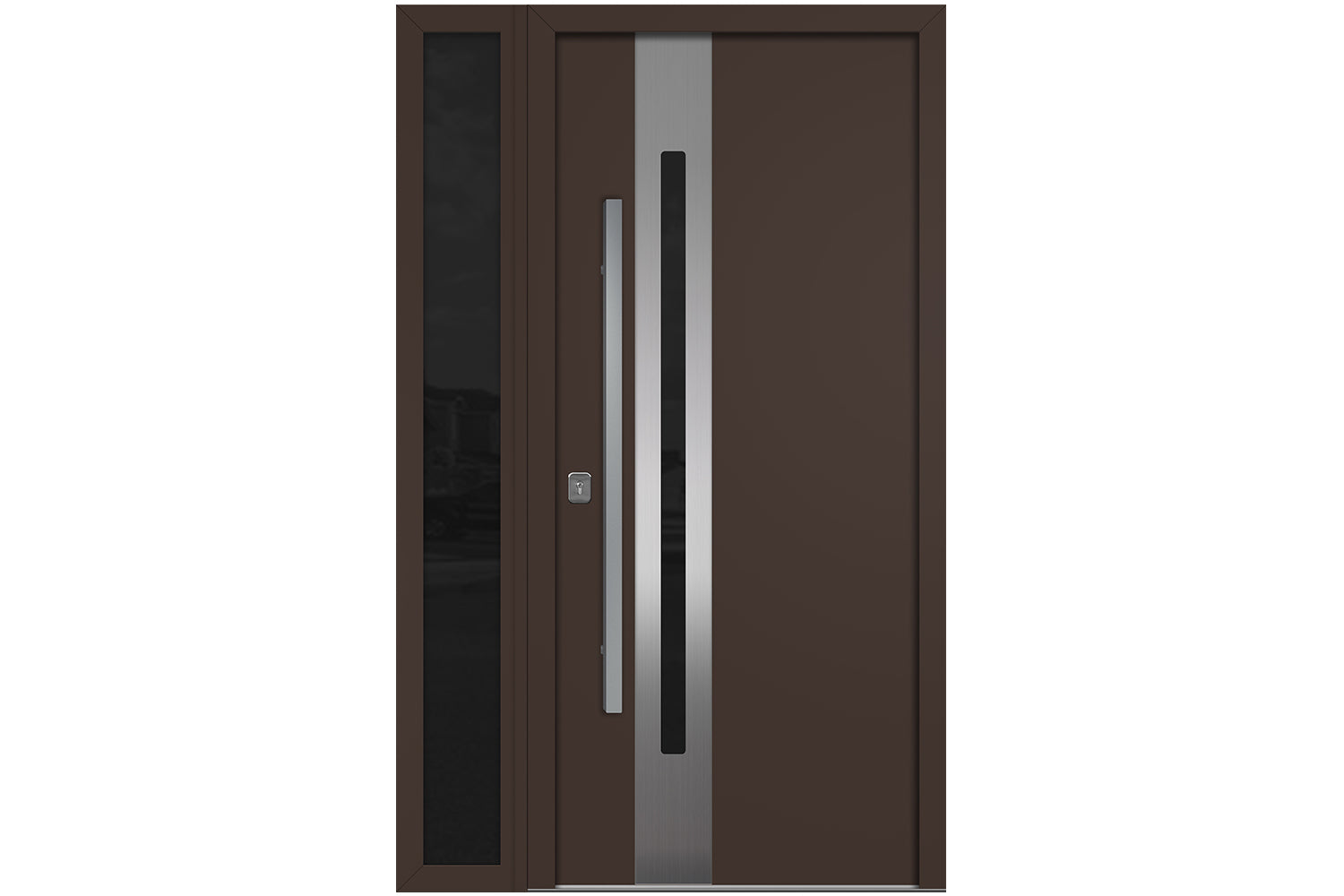 Nova Inox S2 Brown Modern Exterior Door w Left Sidelight Right-in