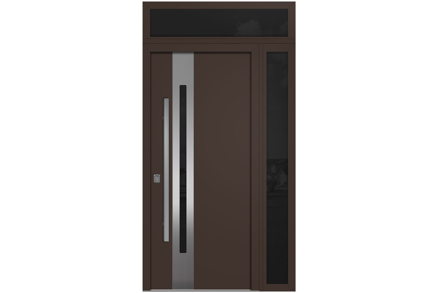 Nova Inox S2 Brown Modern Exterior Door w Right Sidelight & Transom Right-in