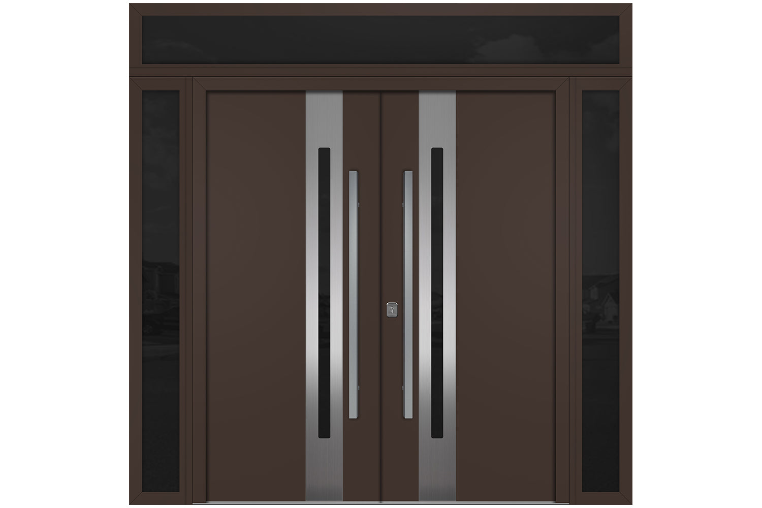 Nova Inox S2 Brown Modern Exterior Double Door w Double Sidelight & Transom Right Door Active