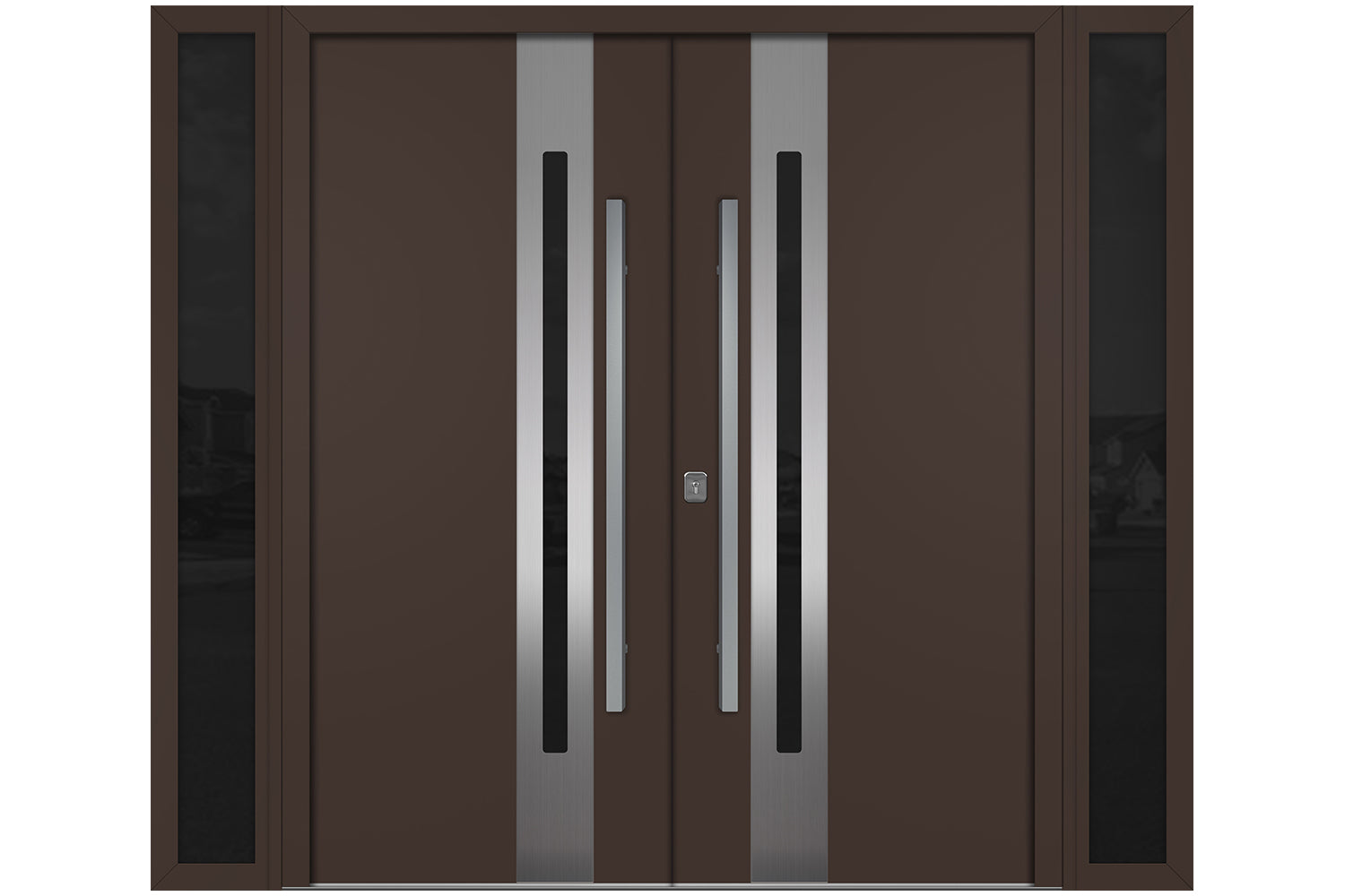 Nova Inox S2 Brown Modern Exterior Double Door w Double Sidelight Right Door Active