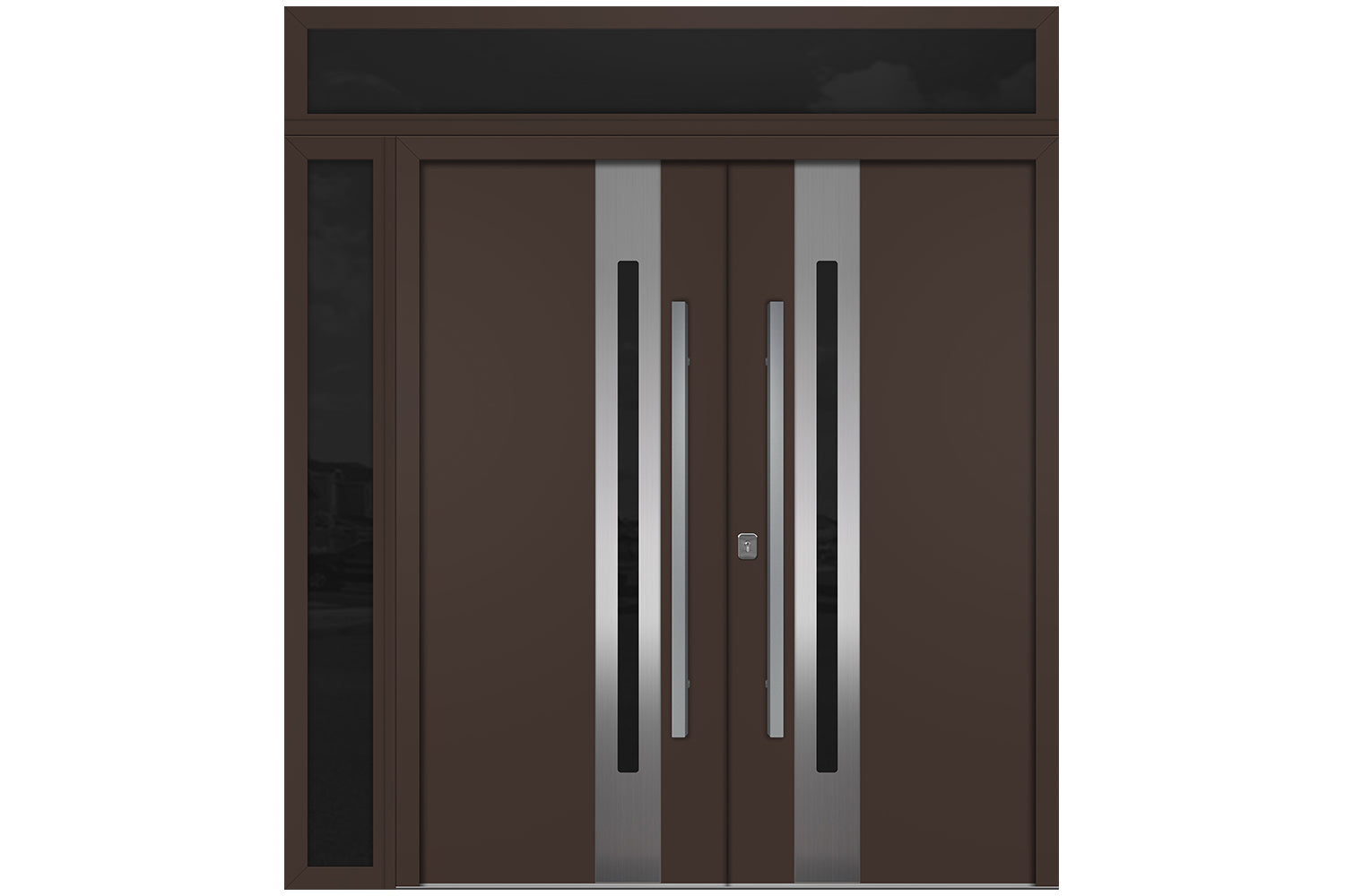 Nova Inox S2 Brown Modern Exterior Double Door w Left Sidelight & Transom Right Door Active