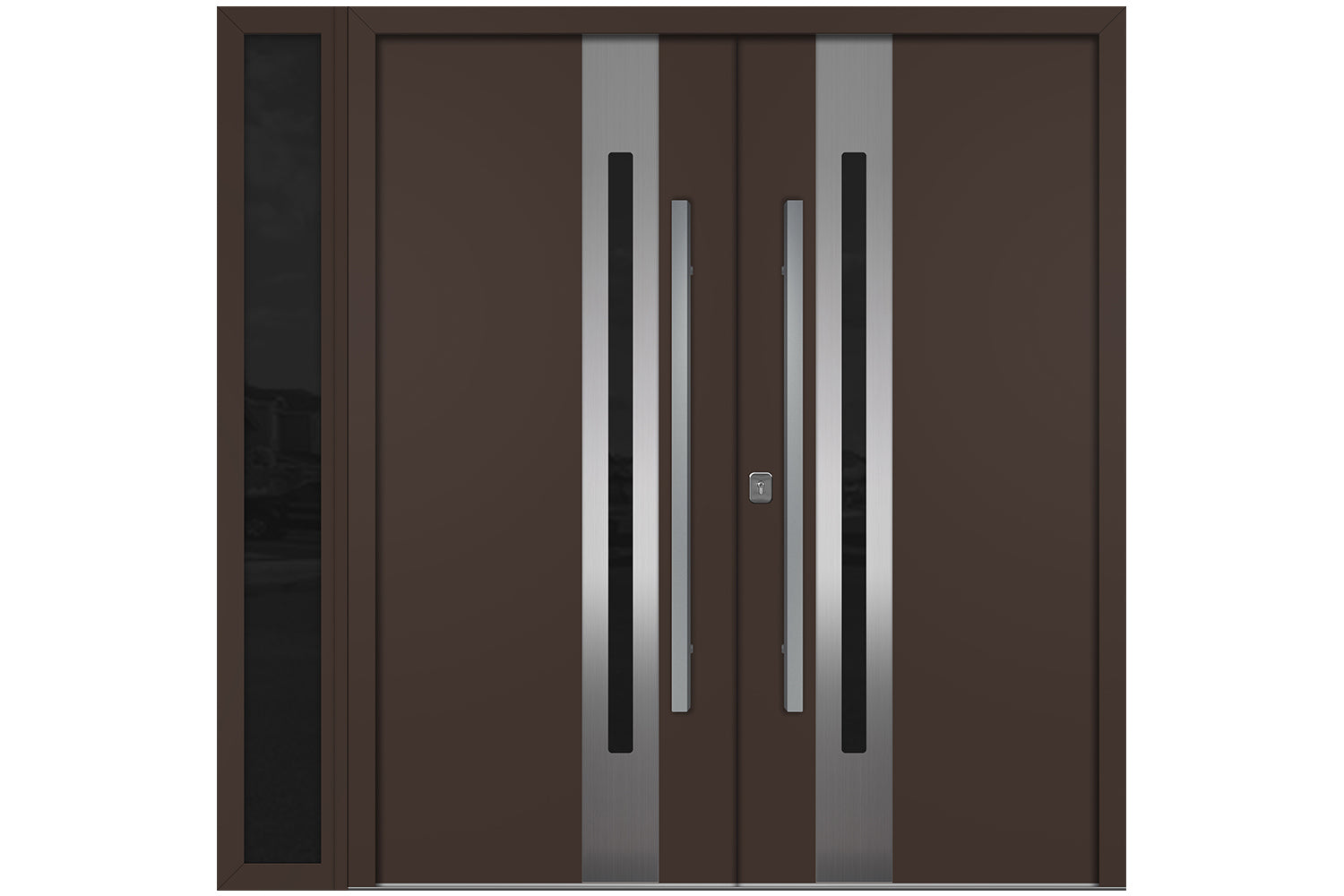 Nova Inox S2 Brown Modern Exterior Double Door w Left Sidelight Right Door Active